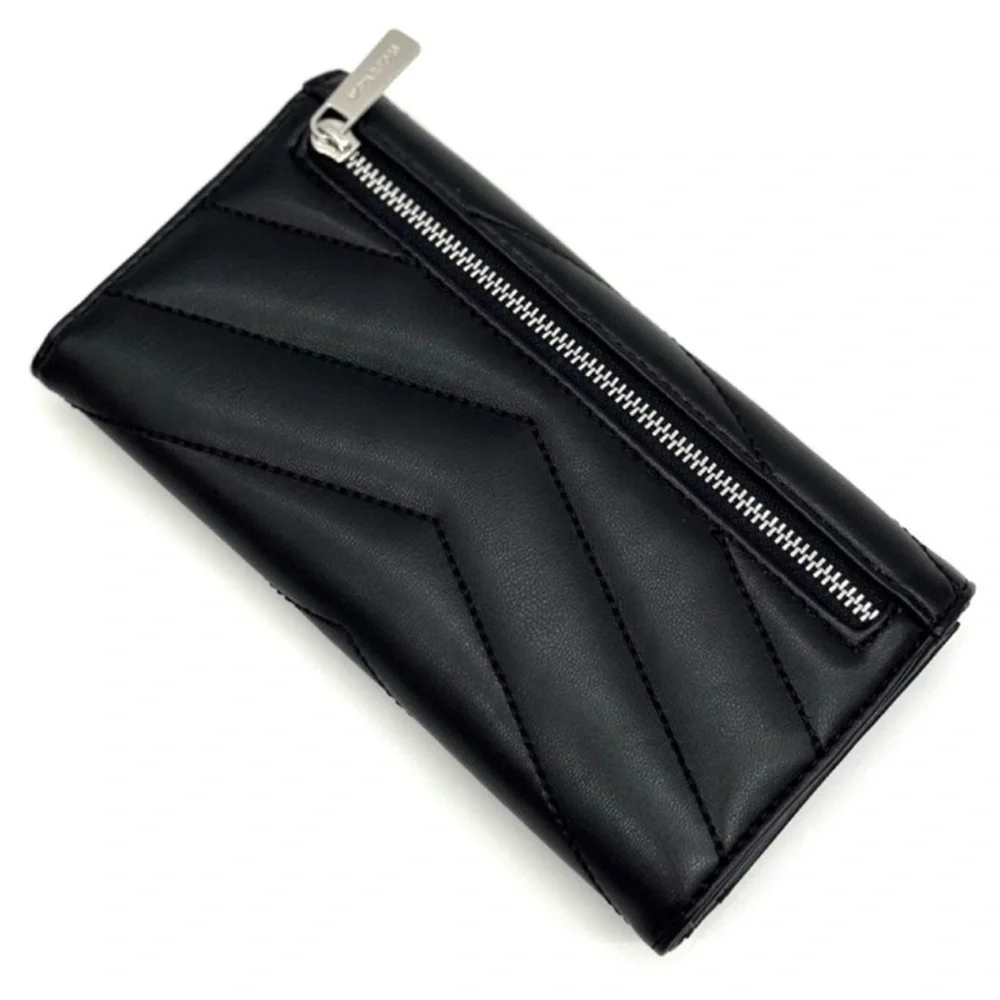 Michael Kors Large Quilted Trifold Wallet Black/Silver